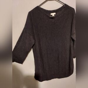 J Jill Top XL Black Linen Blend Lightweight Lagenlook Beachy Preppy Old Money